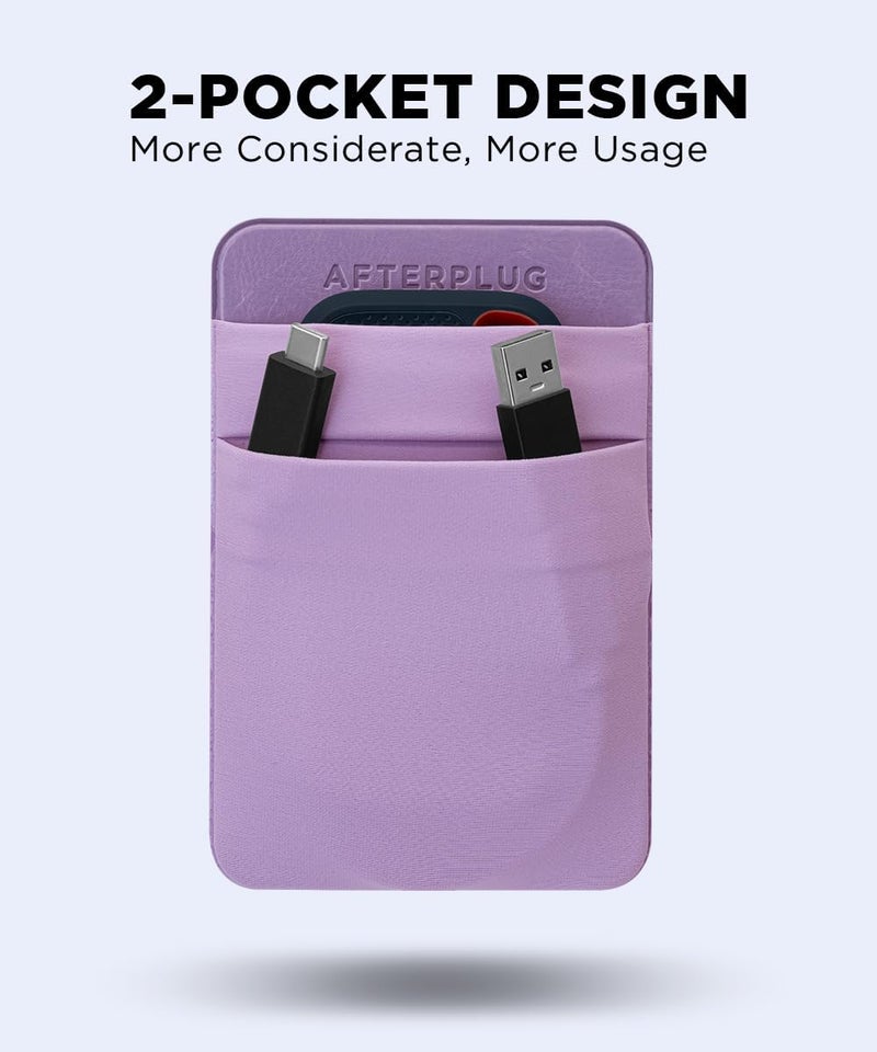 Afterplug 2-Pocket Adhesive Pouch for Laptop, Compatible with External Portable SSD, Magic Mouse, USB Cable and More - Lilac Purple - Image 3